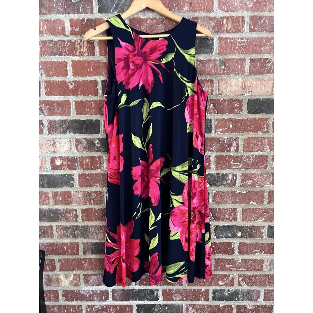 Anne Klein Black Gwen Bloom Pink Floral A-Line Shift Swing Mini Dress 12
